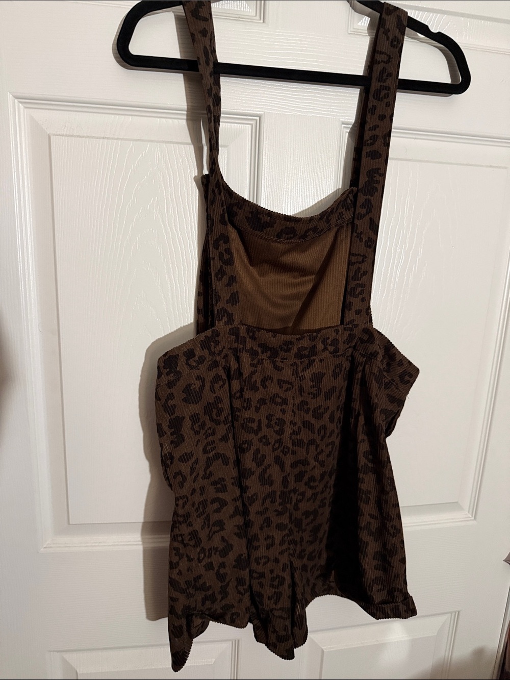 Leopard Print Corduroy Overalls in Tan and Black - Picture 4 of 5